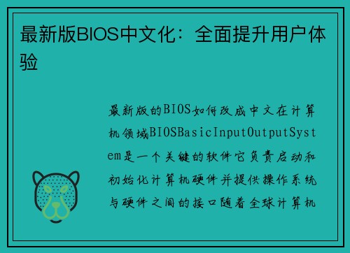 最新版BIOS中文化：全面提升用户体验